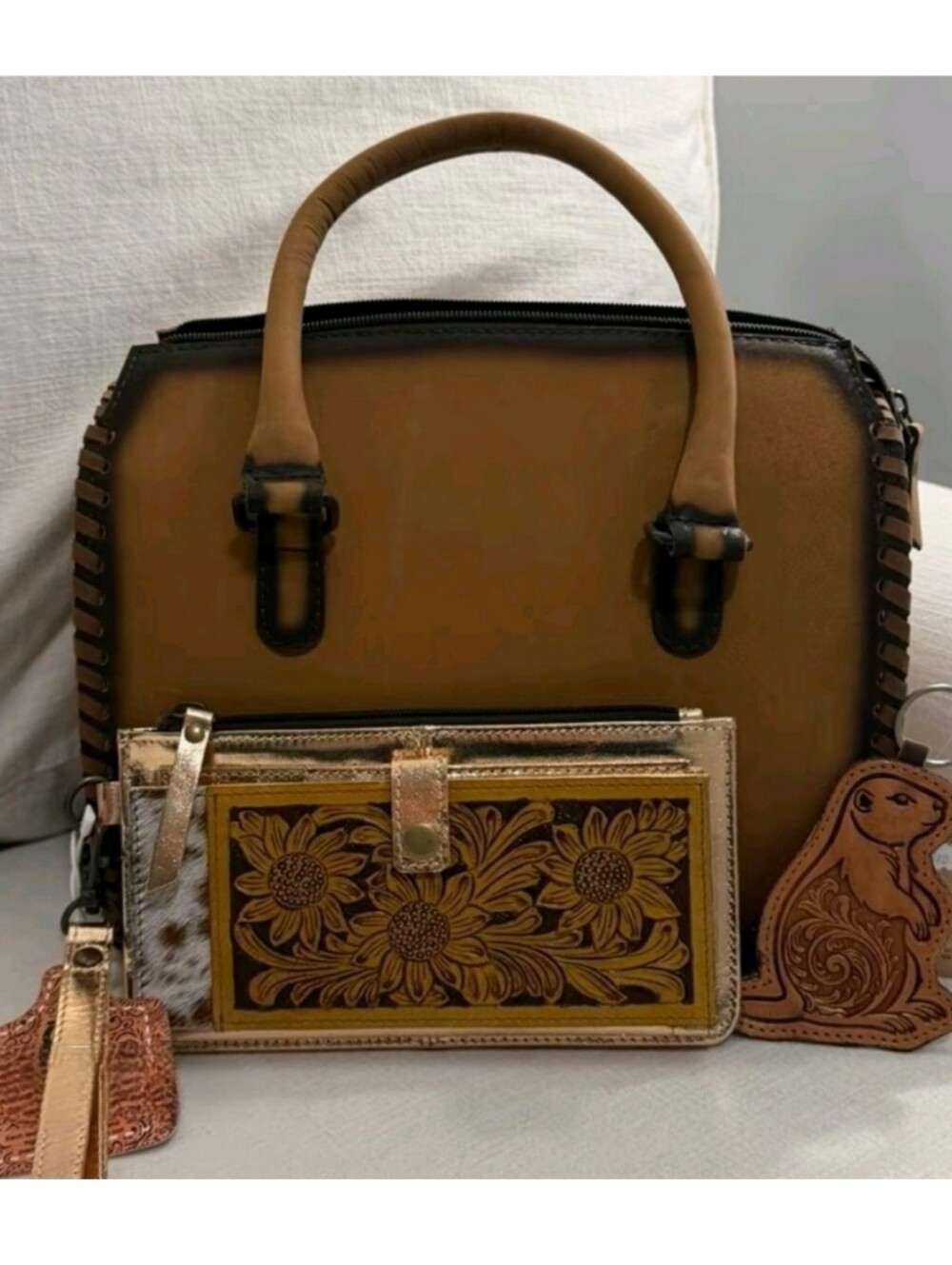 Brand New - Lola Bella Tan Bundle with Medium Speedy, Wallet & Keychain